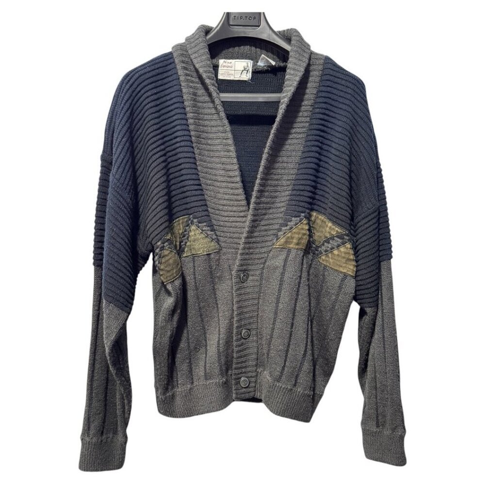 Nino Foriero Vintage Knitted Leather Trim Sweater Cardigan men's large,‎ grandpa